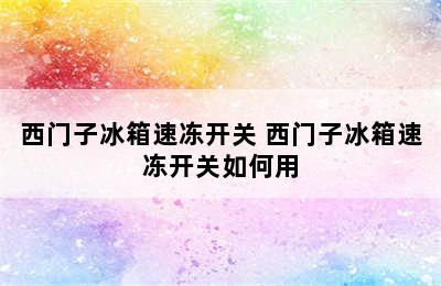 西门子冰箱速冻开关 西门子冰箱速冻开关如何用